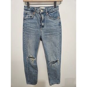 Zara High Waisted Distressed Mom Jeans Light Wash Blue Size 2 24 03635035400340